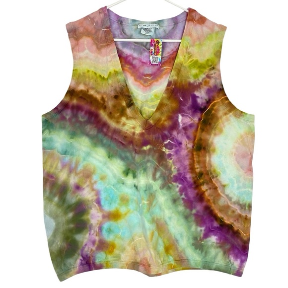 Vintage 90s Oversized Tank Top Tee Womens One Size OS Oversized Large Multi - Picture 1 of 10